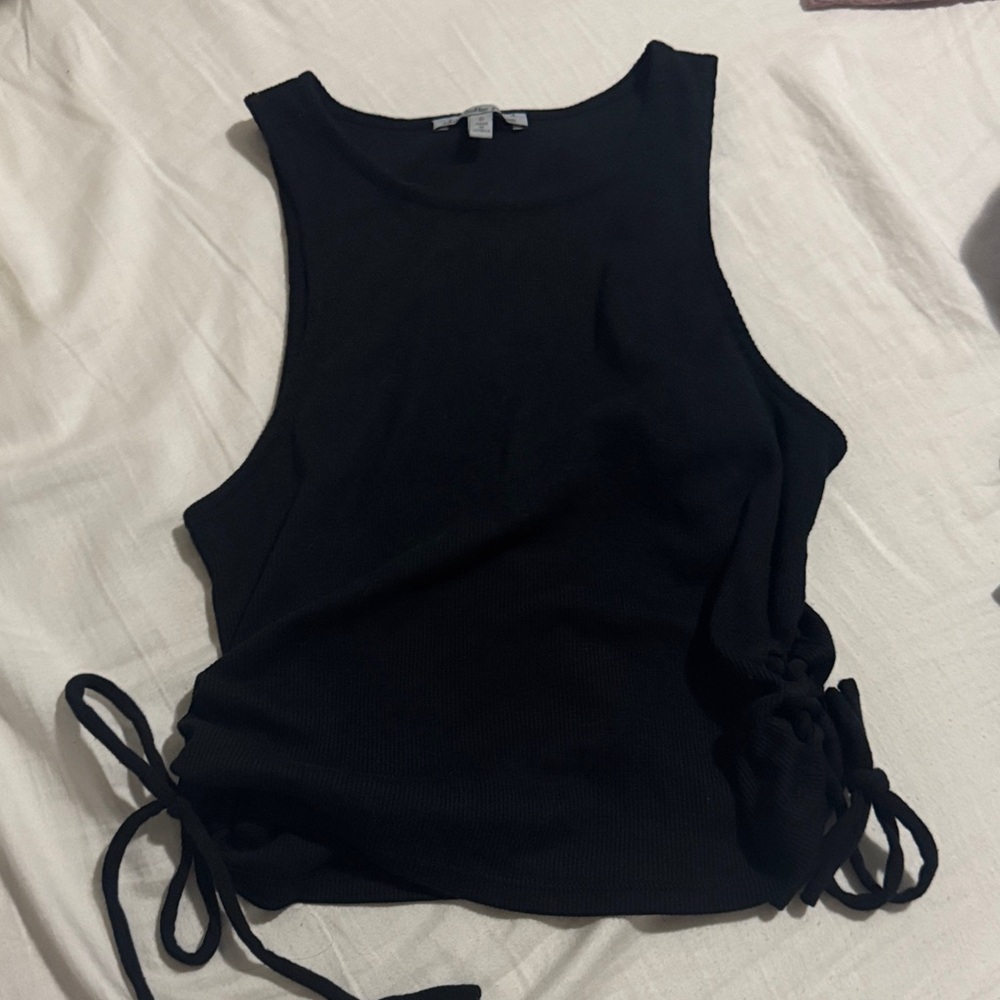Black Side-Tie Ribbed Tank Top - Women